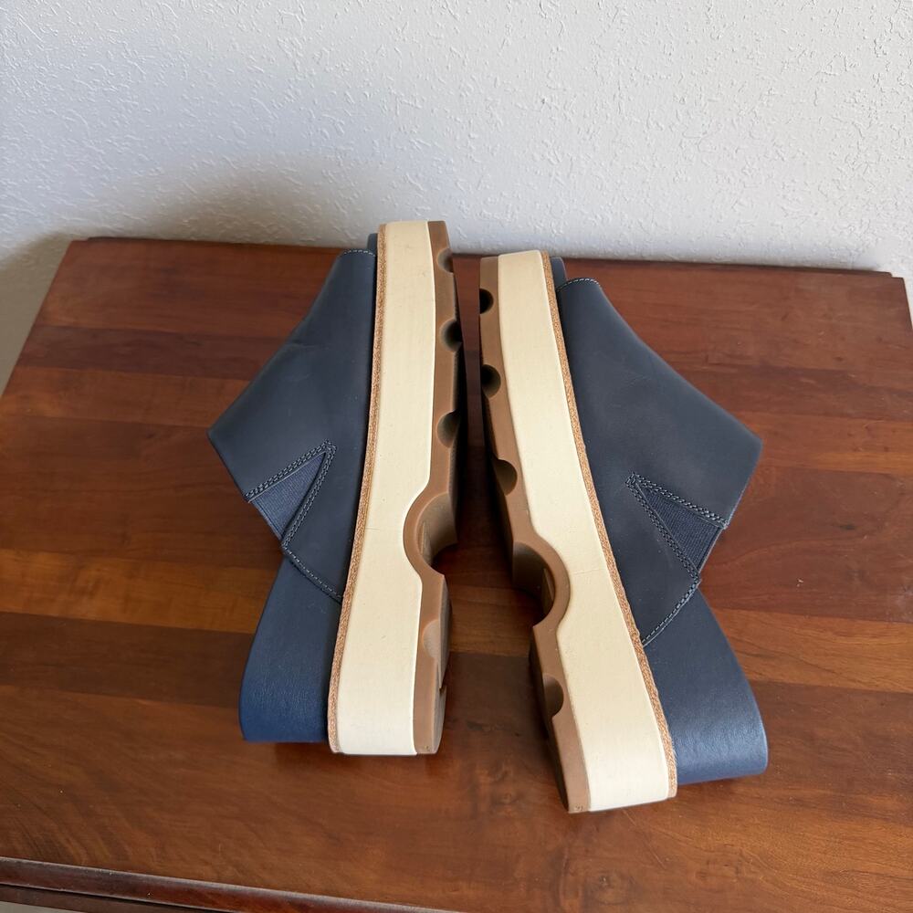 Sorel Joanie IV Slide Wedge Sandal Navy Blue Leather Platform Slip On Womens 9.5 - Picture 6 of 7